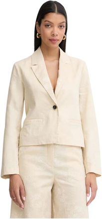Pinko Pinko, Jassen, Dames, Beige, L, Linnen, Idony Geborduurd Linnen Blazer