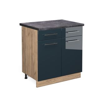 Vicco Mueble Bajo De Cocina Fame-line, Azul Oscuro Alto Brillo, 80 Cm, Et Antracita