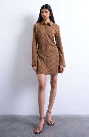 Topshop Long Sleeve Ruched Shirtdress in Brown at Nordstrom Rack, Size 6 Us (Fits Like 2-4)