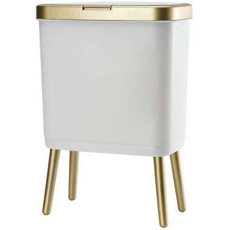 OEM Papelera De Ba&ntilde;o Con Tapa Autom&aacute;tica - 4 Galones, Pl&aacute;stico Resistente, Acabado Dorado Metalizado Y Elegante Color Blanco