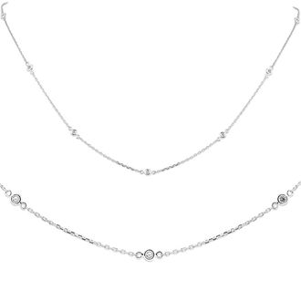 Pompeii3 1/4ct Diamonds Bezel Station Necklace 18 14K White Gold Womens