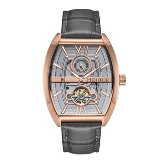 Heritor Masterson Semi-Skeleton Leather-Band Watch