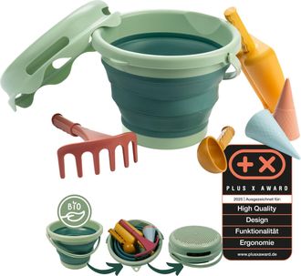Schildkrot Fitness Schildkr&ouml;t Set Sand Toys 7 In 1, Qualit&agrave; Organica, Innovativo, Compatto E Salvaspazio, Secchio Pieghevole Da 3 Litri Con 6 Giochi Di Sabbia