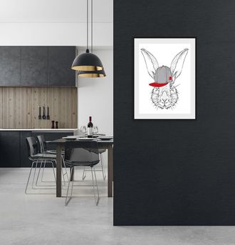 Queence Bild »Sigrid« Hase Hasen Haustiere Kunst Schwarz-Weiss 1 Stk. tlg. HD Premium Poster-Druck inkl. Holzrahmen