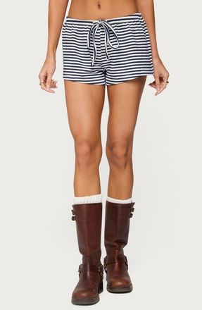 Edikted Jainee Stripe Drawstring Shorts in Navy at Nordstrom, Size X-Small