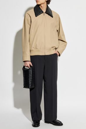 Bottega Veneta Jacket With Leather Collar, Mens, Beige