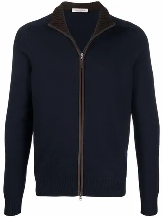 La Fileria fine-knit zipped cardigan - men - Polyurethane/Polyester/Virgin Wool - 52 - Blue