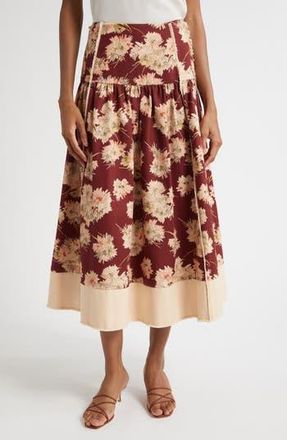 Cinq &agrave; Sept Mae Bouquet Fray Maxi Skirt in Wineberry Multi at Nordstrom Rack, Size 12