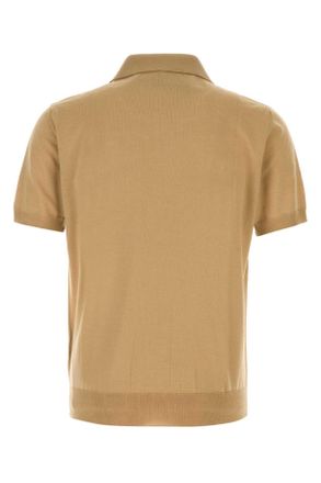 Valentino Garavani Mens Camel Wool Polo Shirt Beige Virgin