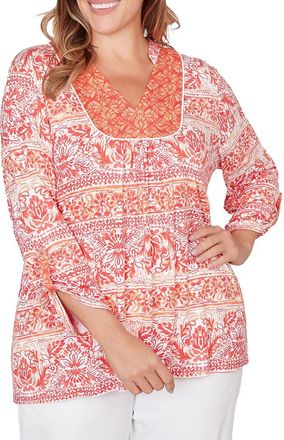Ruby Rd. Printed Slub Jersey Top in Deep Coral Combo at Nordstrom Rack, Size 2 X