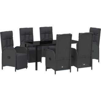 vidaXL Conjunto De Comedor De Jard&iacute;n Con Coj&iacute;n 7 Pcs Negro Polirat&aacute;n Vidaxl