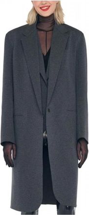 Norma Kamali Jassen, Dames, Grijs, S, Leer, Klassiek Enkelrijig Jasje