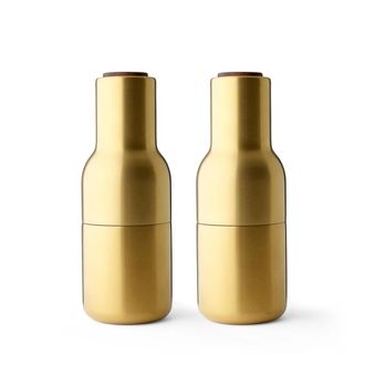 Audo Bottle Grinder Salz- und Pfefferm&uuml;hlen Set, Messing geb&uuml;rstet (Holzdeckel Walnuss)
