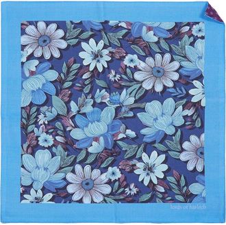 Lords of Harlech Hudson Merino Wool Handkerchief Pocket Square in Catalan Floral Navy at Nordstrom