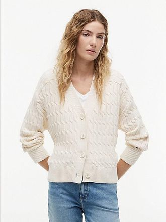 Tommy Hilfiger Cable Knit Oversized V-Neck Cardigan