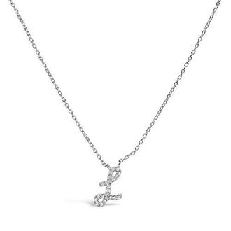 House of Brilliance 10K Gold Diamond Accent A-Z Initial Script Style Pendant Necklace in White | L at Nordstrom