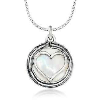 Ross-Simons Mother-Of-Pearl Heart Overlay Necklace in Sterling Silver