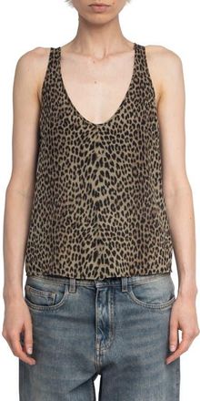 Zadig&Voltaire Tarysa Leopard Print Tank Top in Leaves at Nordstrom, Size Large Regular