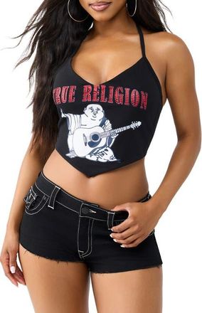 True Religion Buddha Sweetheart Halter Top in Jet Black at Nordstrom, Size Xx-Large