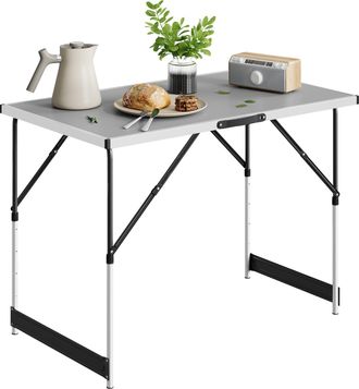Woltu Woltu Table De Camping Pliante, Table De Jardin Pliable, Table De Balcon En Aluminium Et Mdf, R&eacute;glable En Hauteur, 100x60x94 Cm, Gris