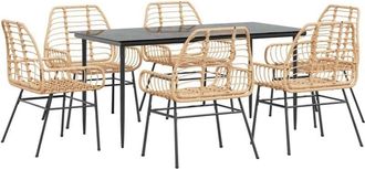 vidaXL vidaXL 7 Piece Garden Dining Set Brown Poly Rattan Glass