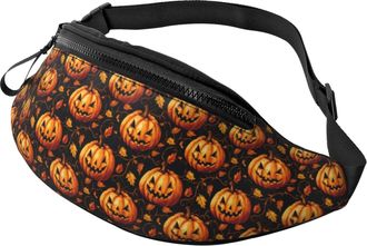 Generic Pumpkin Maple Leaves Print Belt Bag Waist Pack Lightweight Crossbody For Gym Men Women 14X35Cm