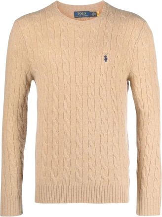 Polo Ralph Lauren Pullover met kabelsteek en ronde hals - Heren - Ronde hals truien - Beige - XL - Wol - Truien & Vesten