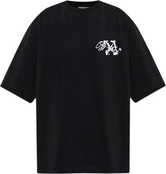 Off-white T-shirt in Cotone con Logo Graffiti - - Tops - Uomo - Nero - S