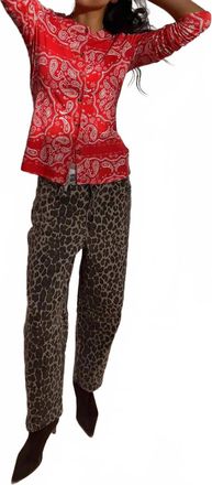 Never Fully Dressed Leopard Barrel Jeans In Brown