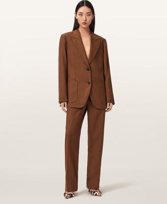 AllSaints Wool/Polyester Beck Straight Leg Trousers, Size: UK 14/US 10