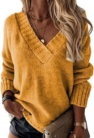 Pull Femme élégant Manches Longues Col V - Tissu Doux Et Chaud - Couleur Unie - Pour Automne, Printemps, Décontracté Ou Habillé