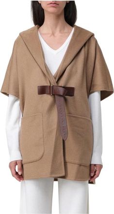 Max Mara Camel Wollen Cape met Leren Riem - Dames - Ponchos - Bruin - ONE Size - Wol - Jassen