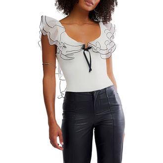Free People Sugar Rush Ruffle Trim Bodysuit in Ivory at Nordstrom Rack, Size X-Large