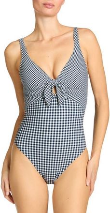 Robin Piccone Brigitte Gingham One-Piece Swimsuit in Navy/Cream at Nordstrom, Size 10