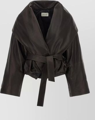 Magda Butrym leather belted shawl collar coat