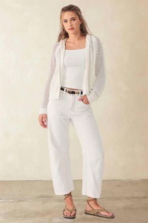 27 Miles Malibu Marian Cotton Open Stitch Cropped Hoodie In Cloud