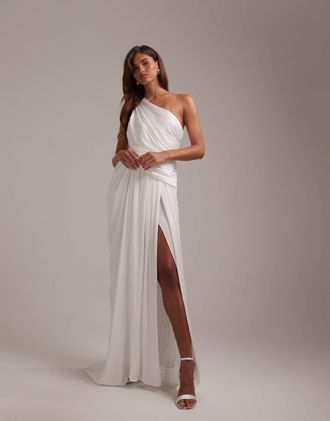 Asos Vestito da sposa monospalla stile greco color avorio-Bianco