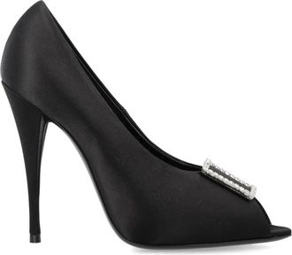 Saint Laurent Zwarte Zwarte Satijnen Cr&ecirc;pe Peep Toe Pumps - Dames - Pumps - Zwart - 36 1/2 EU - Satijn - Schoenen