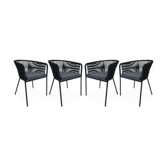 Sweeek Sill&oacute;n de jard&iacute;n de cuerda y acero galvanizado, set de 4, negro