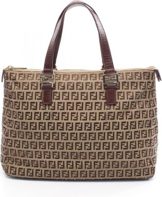 Fendi Beige Brown Canvas Leather Tote Bag (Pre-Owned)