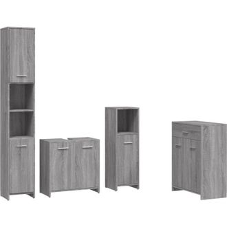 vidaXL Vidaxl - Set De Muebles De Ba&ntilde;o 4 Pzas Madera Contrachapada Gris Sonoma
