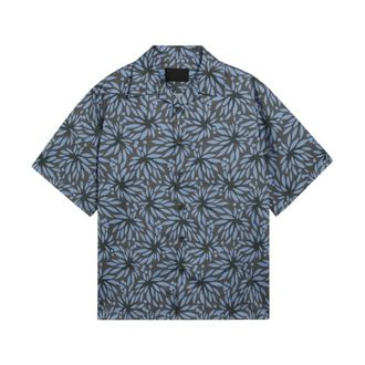 Prada Short Sleeve Shirts, male, Blue, Size: XL Printed Cotton Bowling Shirt