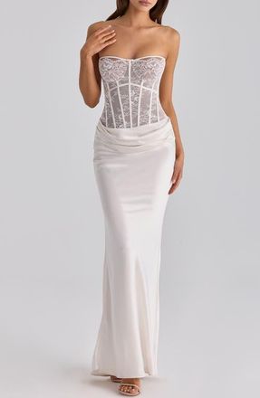 House of CB Ayana Strapless Lace & Satin Mermaid Gown in White at Nordstrom, Size X-Large A