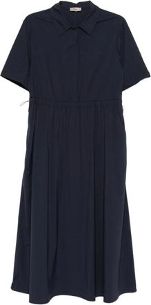 Herno Collared Drawstring Midi Dress - Dames - Casual kleedjes - Blauw - L - Kleedjes