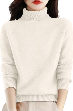 Generic Cashmere Jumpers Ladies,Turtle Neck Womens Jumper with Ribbed Hem,Thickened Thermal Solid Color Loose Fit Casual Womens Sweaters,Autumn Winter Daily W