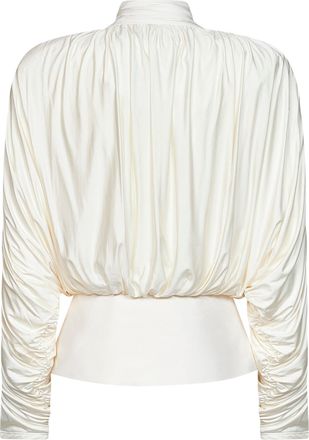 Self Portrait Womens Gathered Tie Neck Jersey Top Ivory Viscose Tops