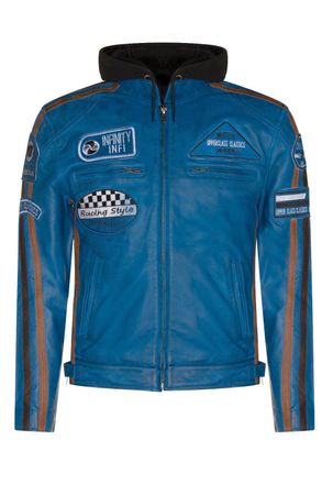 Infinity Leather Mens Racing Hooded Biker Jacket-Detroit - Blue Nappa Leather - Size 3XL