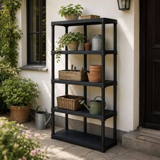 Dmora Estante De 3 Estantes En Polipropileno, Estantes Multiusos Para Interiores O Externos, 100% Made In Italy, 100x45h176 Cm, Color Antracita, Con Embalaj