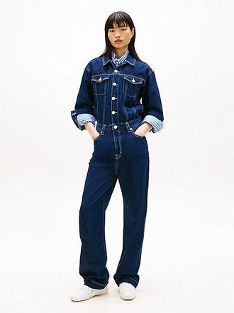 Tommy Hilfiger Flag Embroidery Collared Denim Jumpsuit