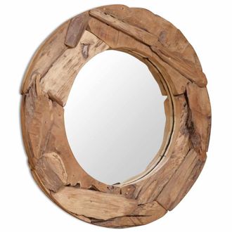 vidaXL Specchio Decorativo In Legno Di Teak 80 Cm Rotondo Vidaxl